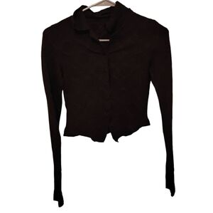 Black Lace Cardigan Floral Button Down Mesh Sheer Cropped